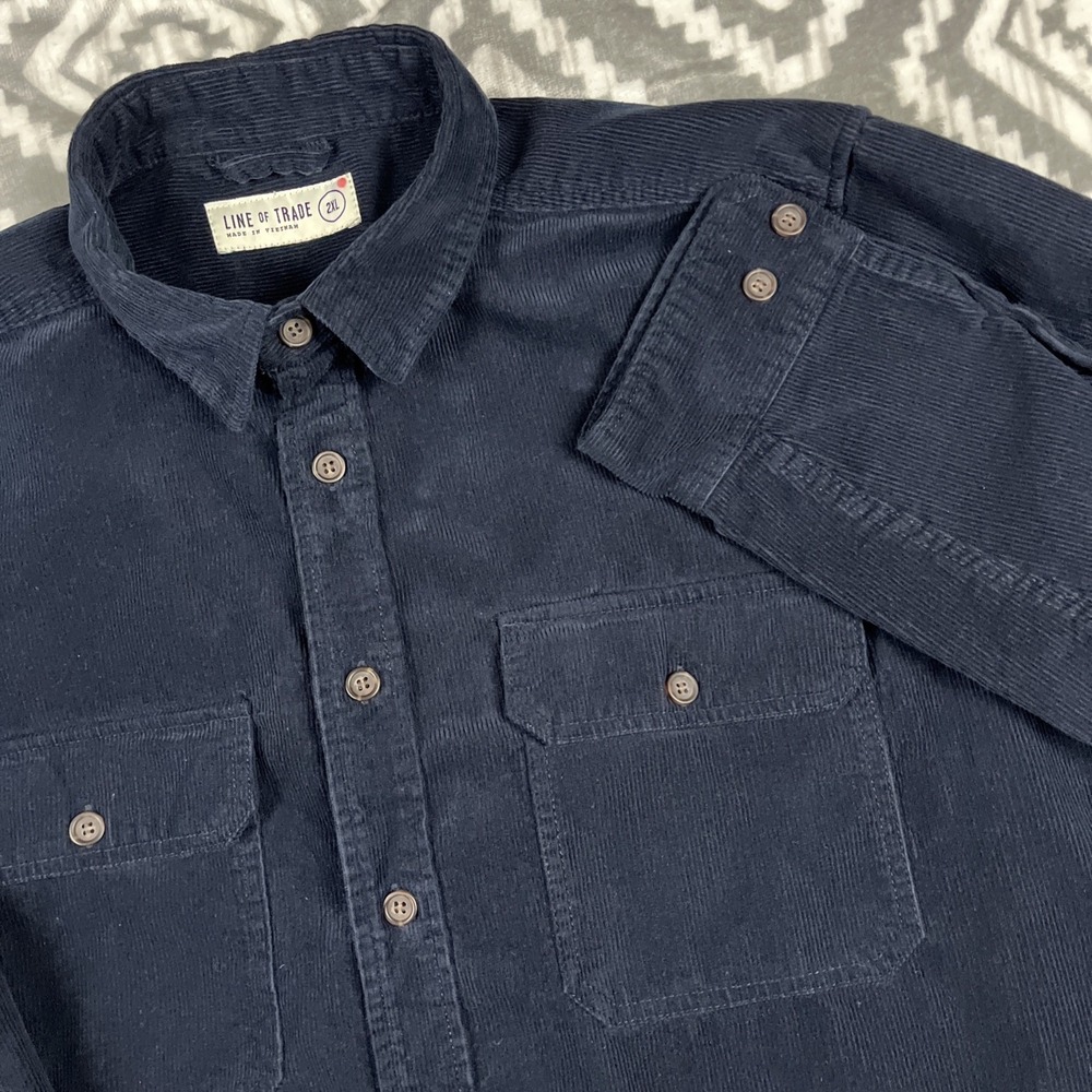 Line‎ of Trade Shirt Mens XXL Navy Blue Corduroy Button Up Workwear Casual
